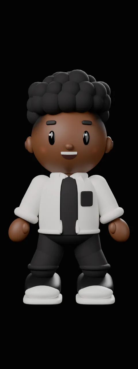 The boy built in 3D, seen from the front, in soft studio light.