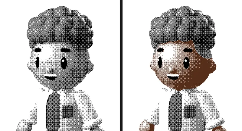 The same model printed in black dots, once in grey and once with brown skin.