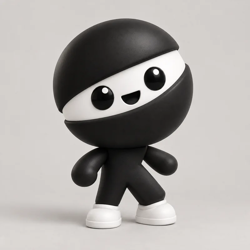 A character whose round head is the O of the mark, with a white band across his face.